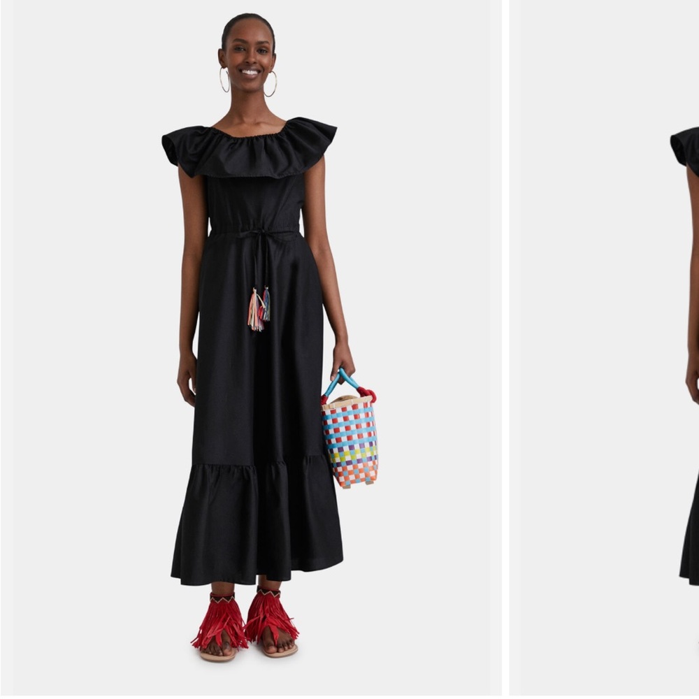 Desigual X Stella Jean 97% Cotton Ruffle Neck Maxi Dress with Pockets L